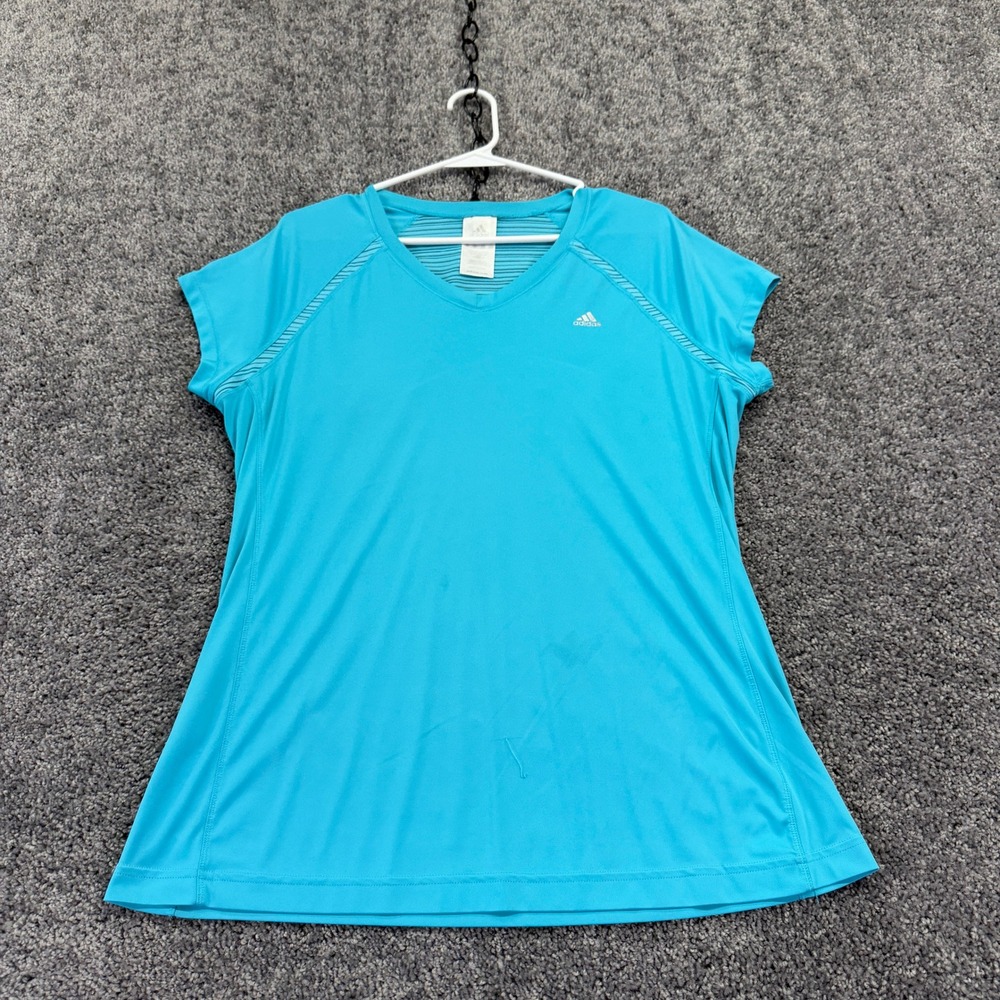 Adidas Shirt Womens XL Blue Athletic V-Neck Short Sleeve